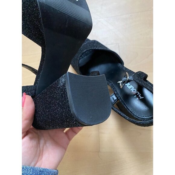 ABOUND "Lucia" Block Heel Platform Sandals Black Glitter Ankle Strap - Picture 8 of 8